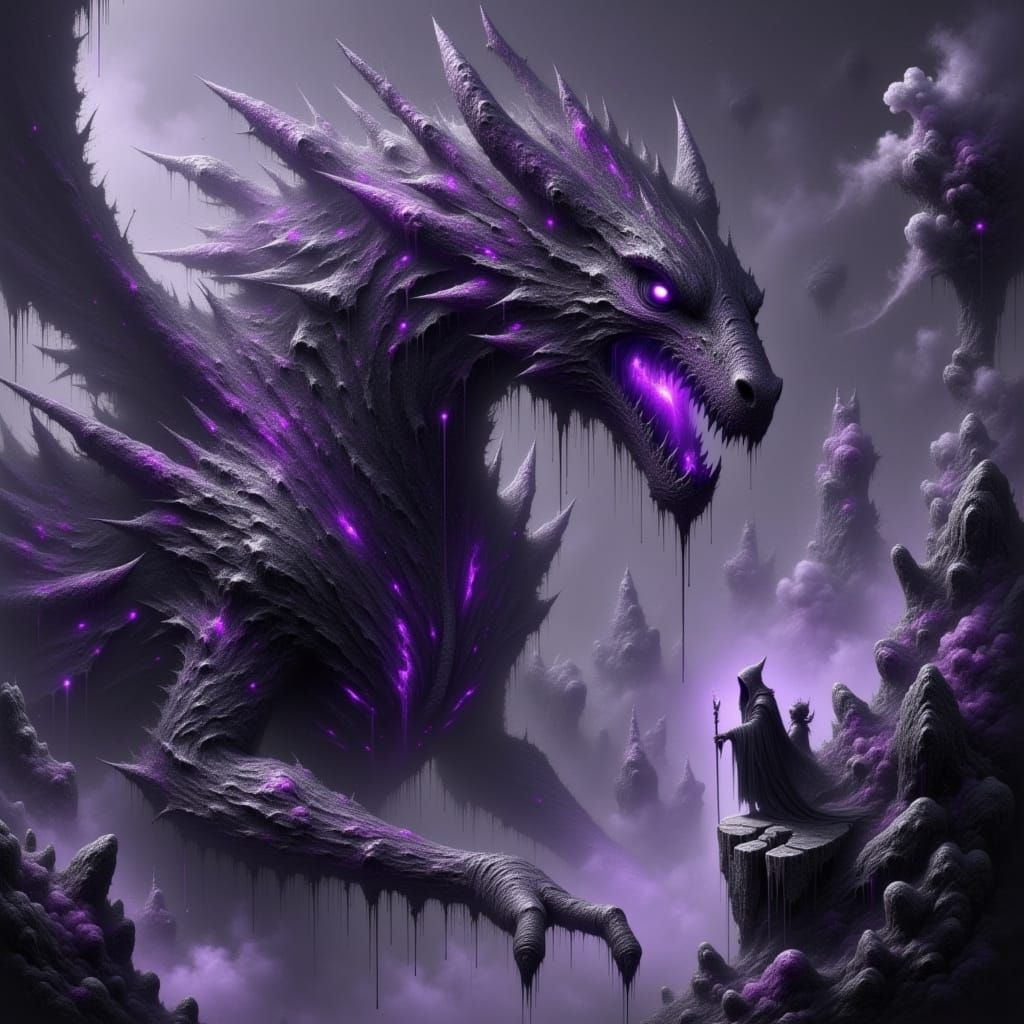 <lora:All About The Drip:1.0> Create a hyper-realistic and highly detailed illustration portraying a colossal dragon with cracked stone surf...