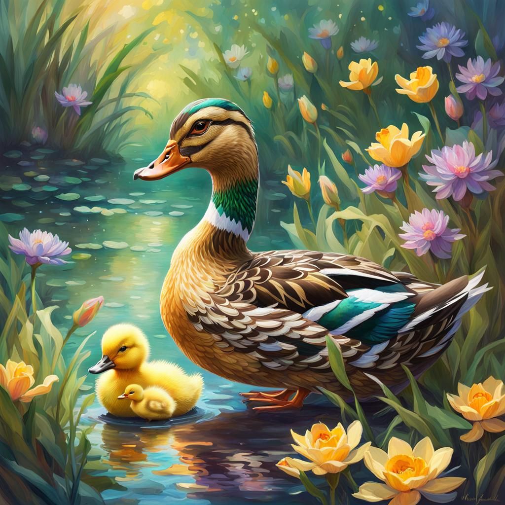 Mama Duck and Ducklings - AI Generated Artwork - NightCafe Creator