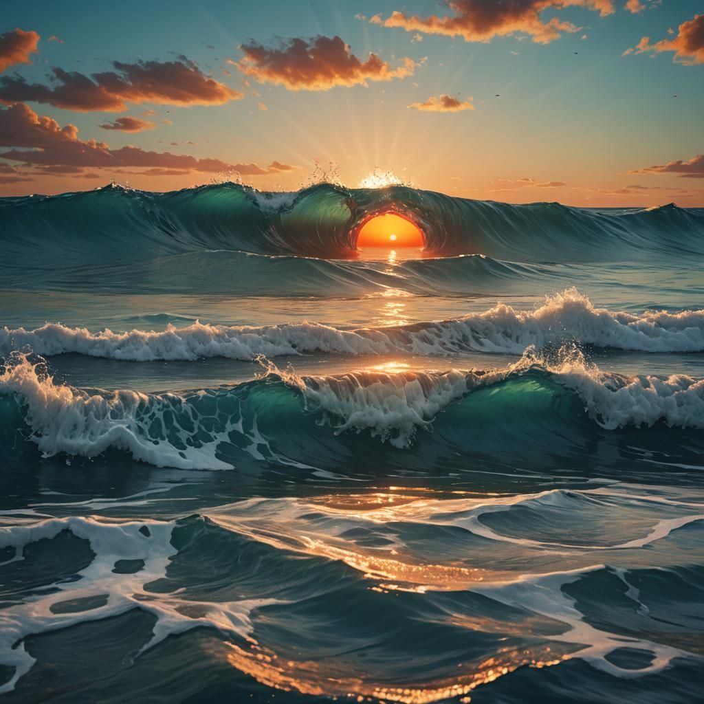 Vibrant Sunset Over Serene Turquoise Sea