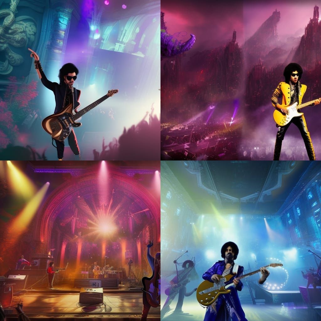 Prince rocking out on stage with the Revolution
