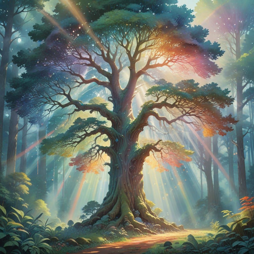 Majestic and old tree standing  in a quiet forest...