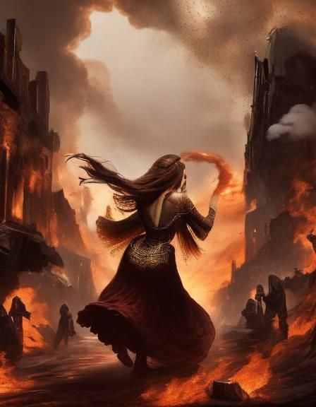 <lora:CreaturesNCharacters:0.5> (A terrified woman is runnin...
