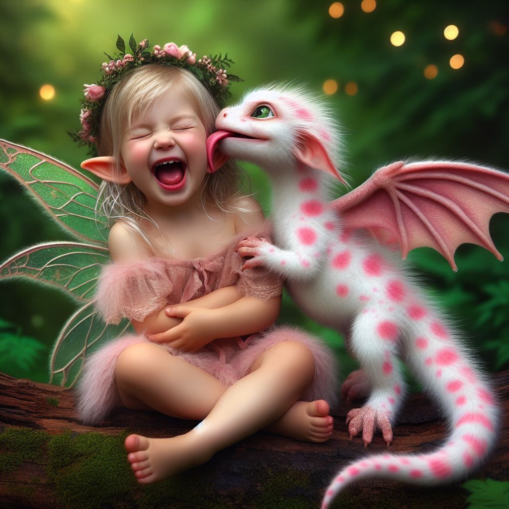 Young fairy and her baby dragon