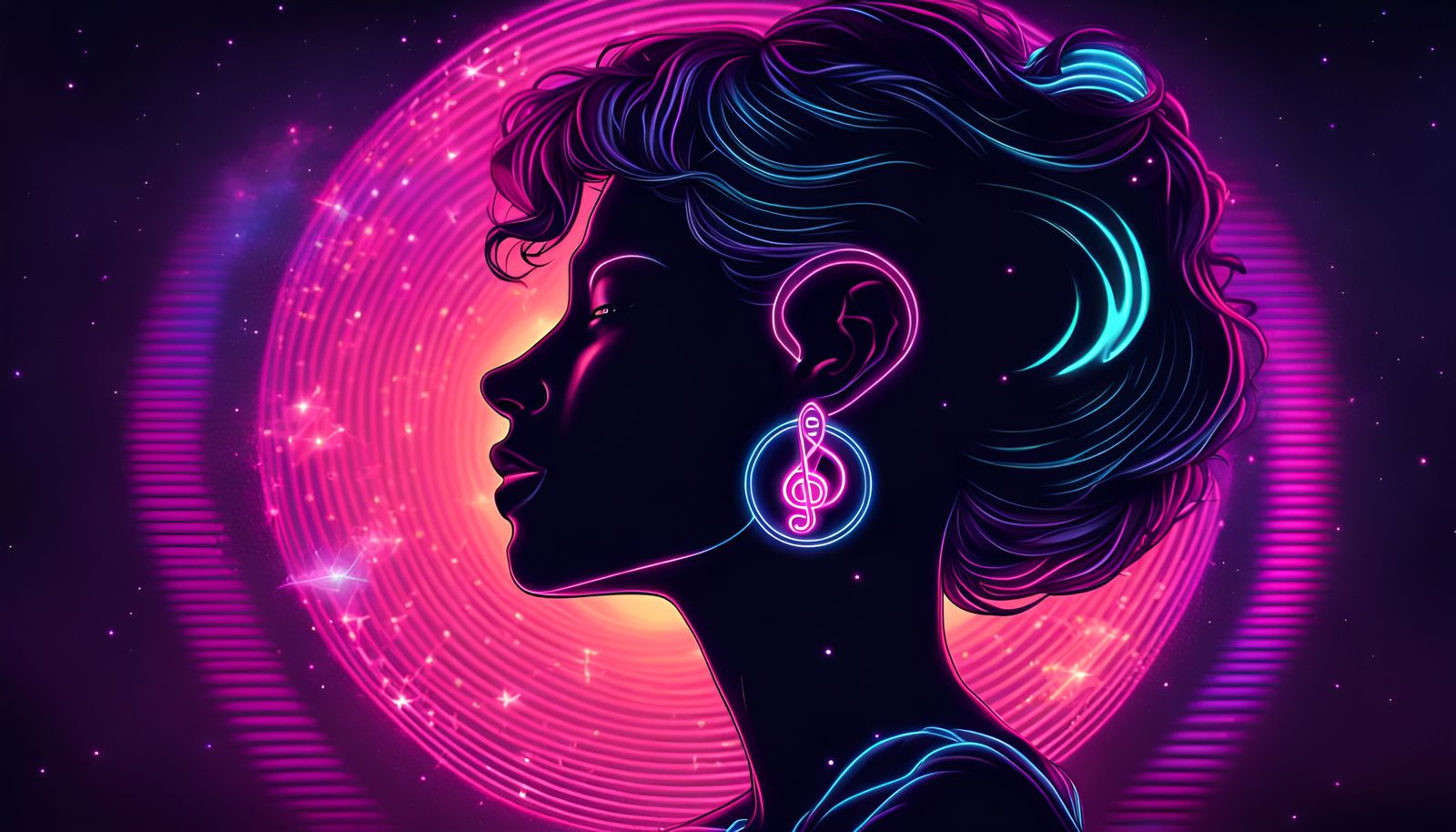 Treble Clef Black Hole with Synthwave Style