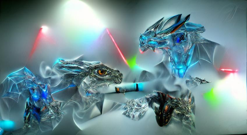 cyber, cyborg, epic dragon, lasers, smoke, ice background, 8...