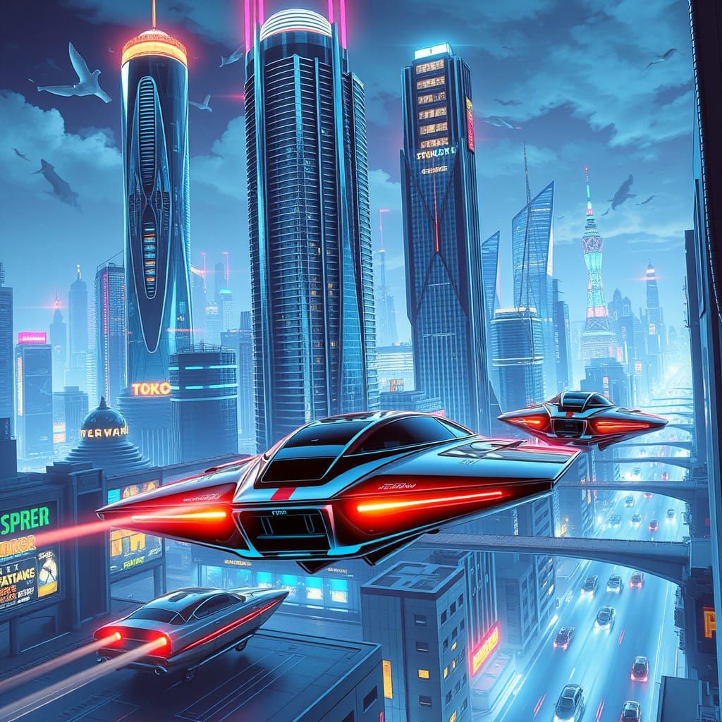 Towering cities with flying cars, chrome skyscrapers, and mid-century style.
.  by @Mauro Vandal