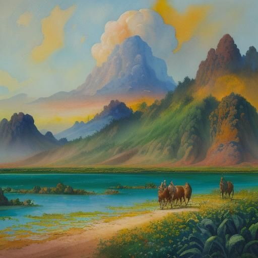 Surreal human nature in Gouache Style, Watercolor, Museum Epic