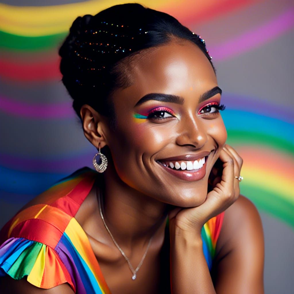 Rainbow woman smiling