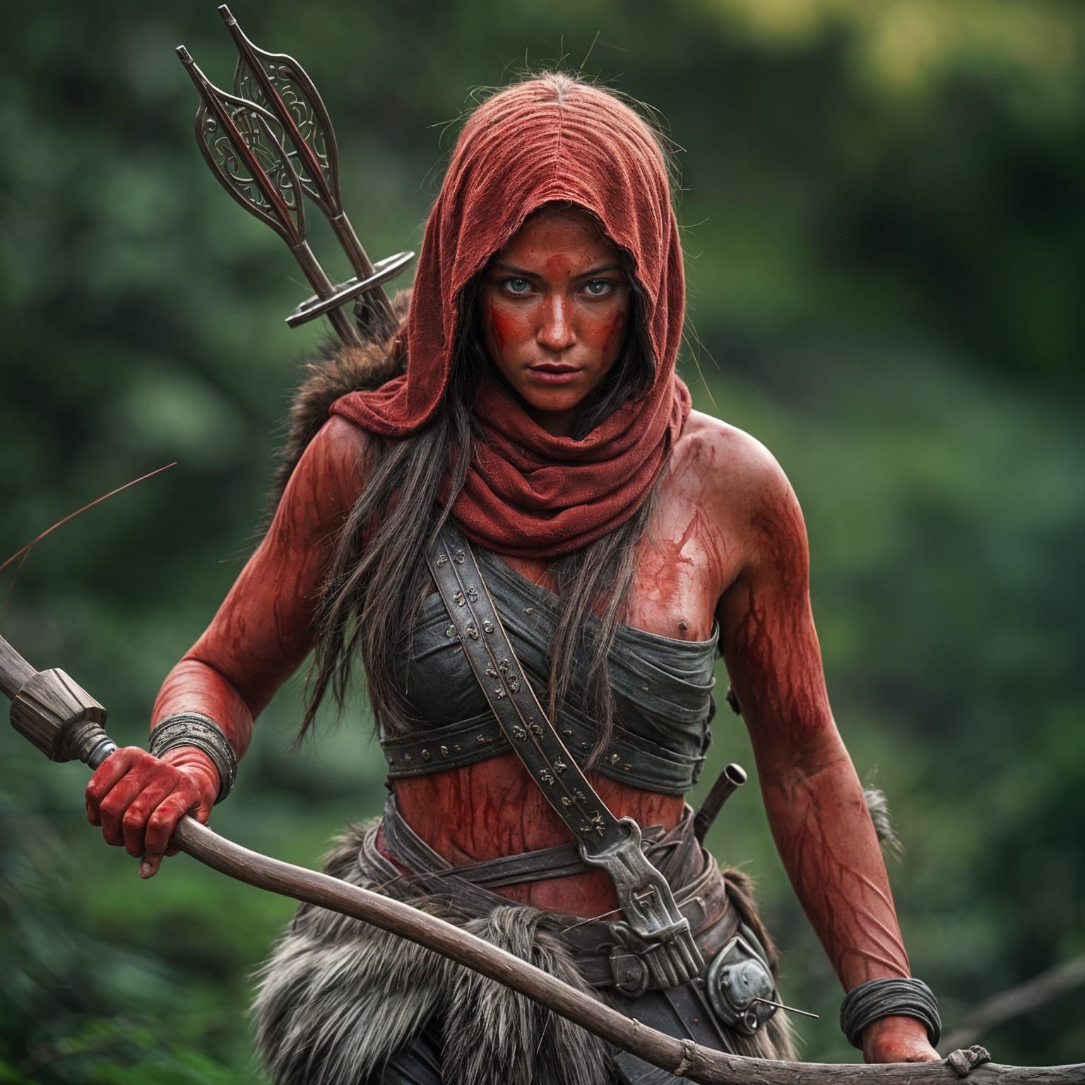 Ancient Huntress Covered in Red Paint