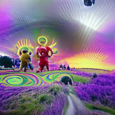 Teletubbies tripping on DMT and Acid  dance under a psychede...