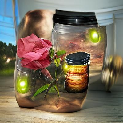 Rose in Jar with Fireflies