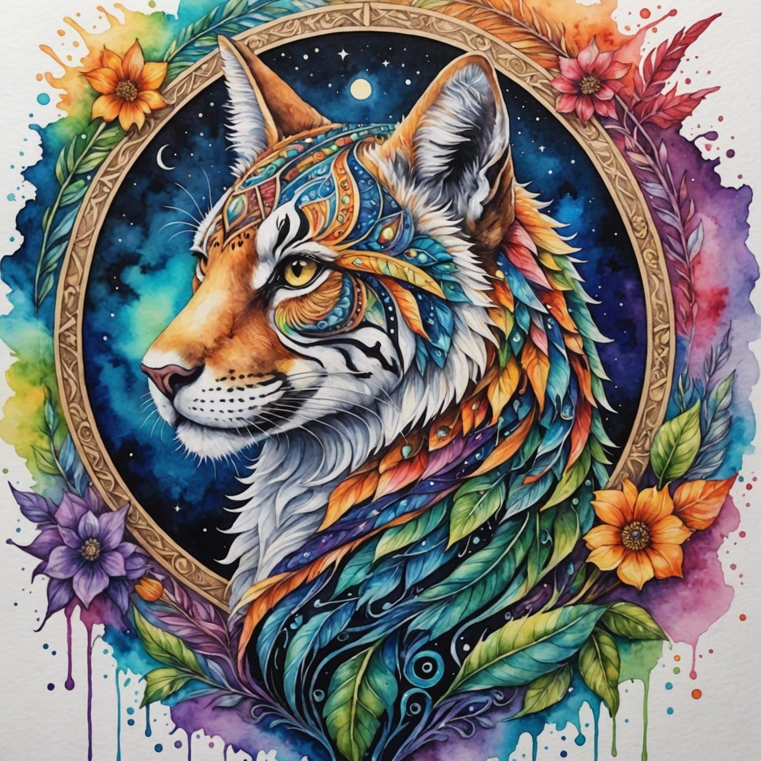 Vibrant Watercolor Fantasy Painting with Intricate Details