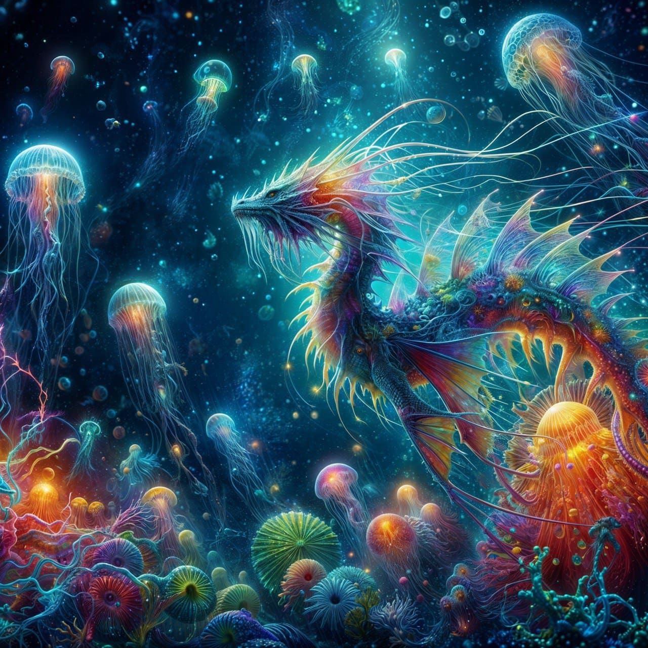 sea ​​dragon swims on the ocean floor