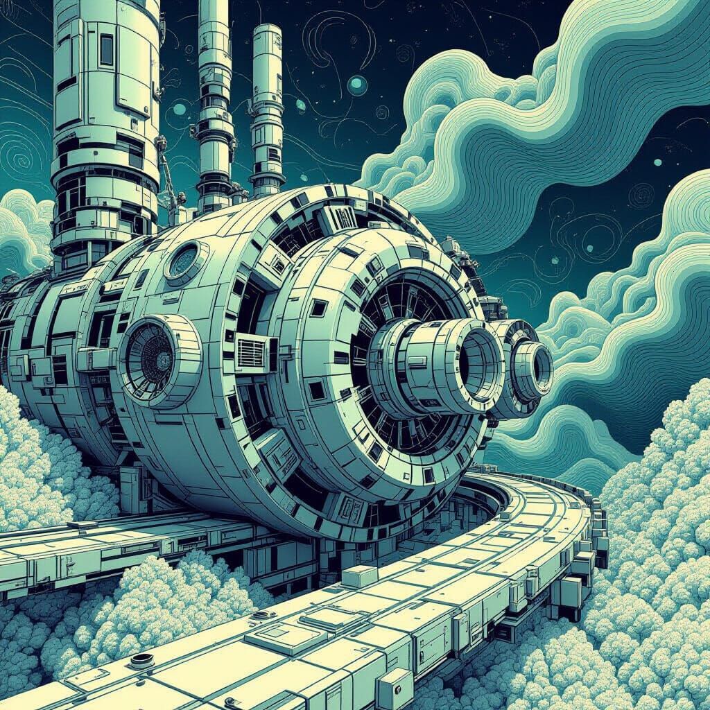 Industrial Machinery with Intricate Vector Patterns in 3D