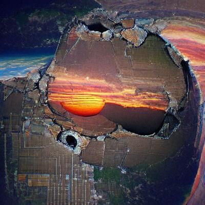 Sunset over a destroyed earth