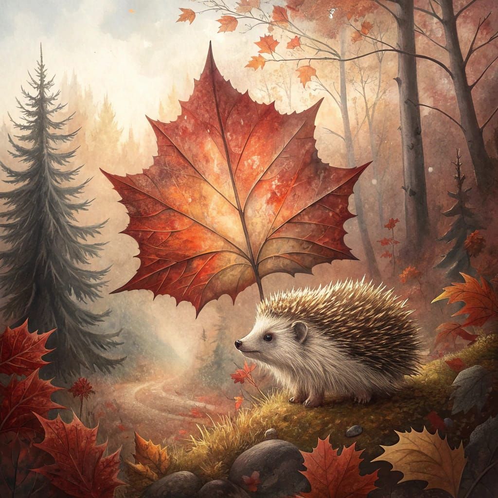 A hedgehog in an autumn forest