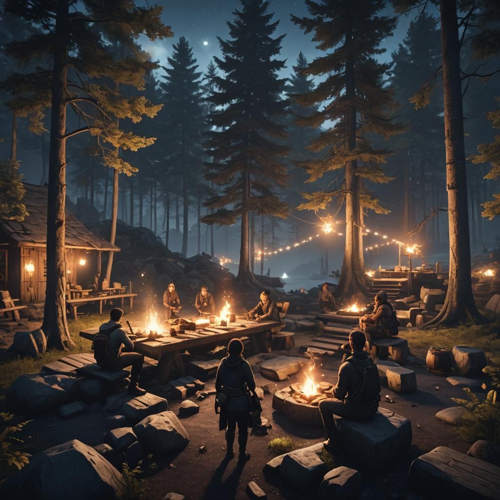 Lightworkers gather in Muskoka at night 3D Game Cinematic Fe...