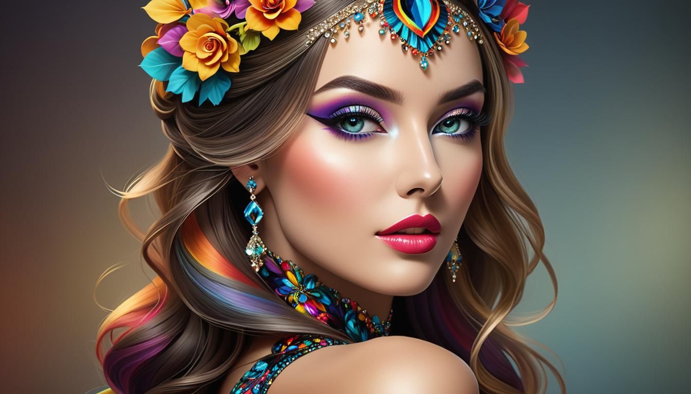 Beautiful woman with colourful rainbow skin