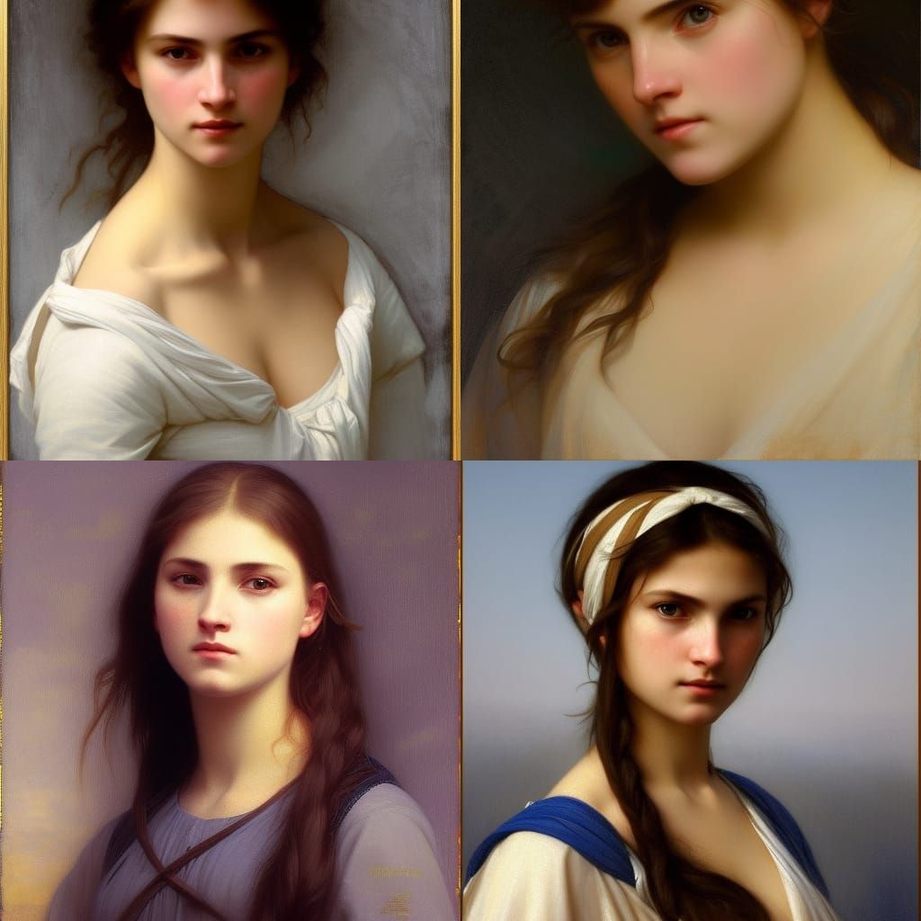 A young woman, helicopter pilot as painted by William Bourgu...