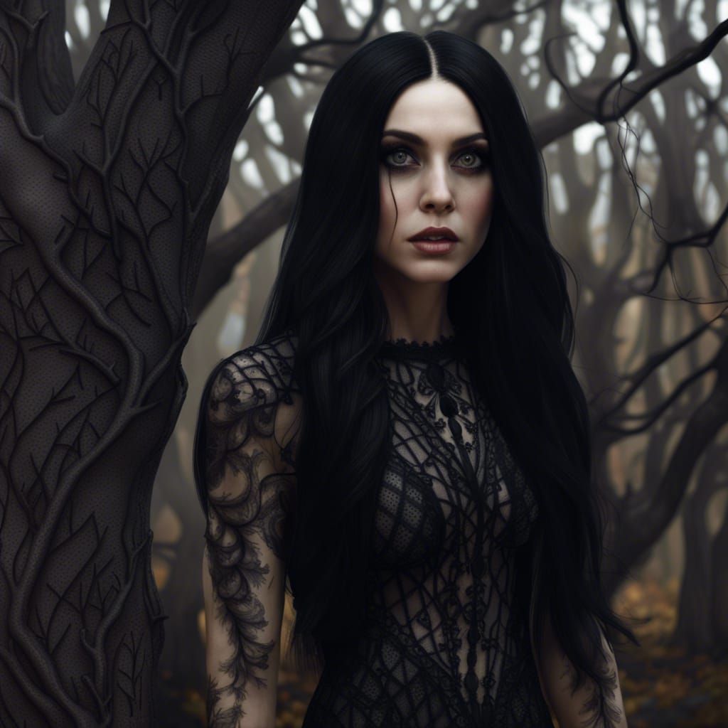 Pretty Black-Haired Goth Lady - AI Generated Artwork - NightCafe Creator
