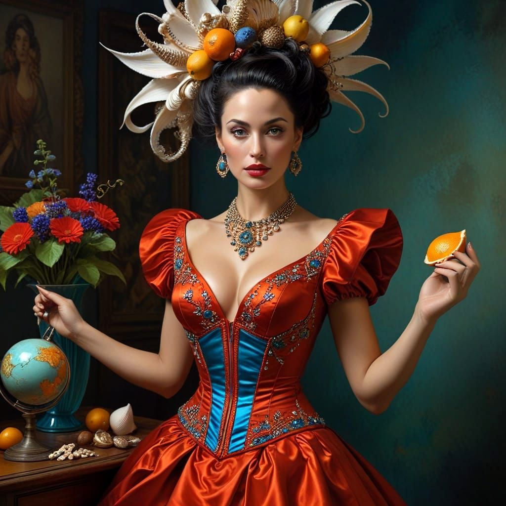 Vibrant Surrealist Portrait of a Happy Lady