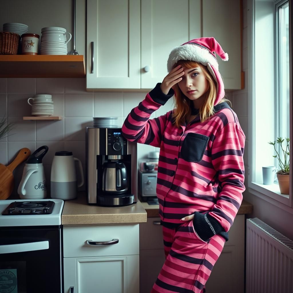 Picture perfect realistic Adorable punk in pajamas and a nig...