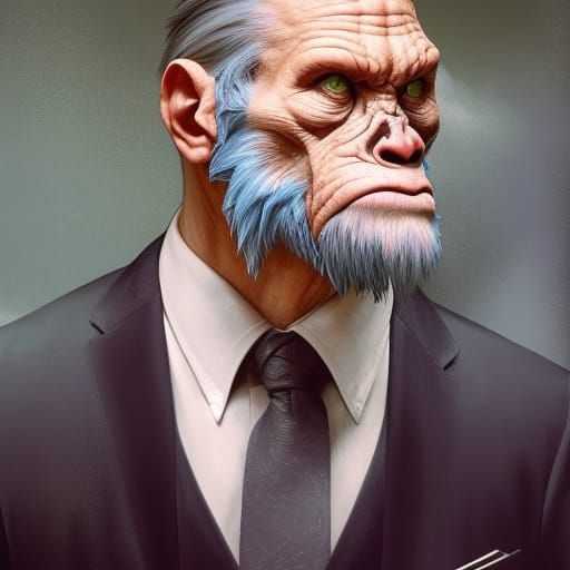 Ape in suit ,5D lighting,surreal fantasy art,detailed face,5...