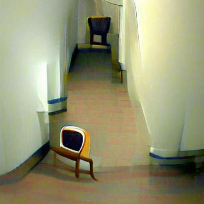 A chair in a hallway being watched