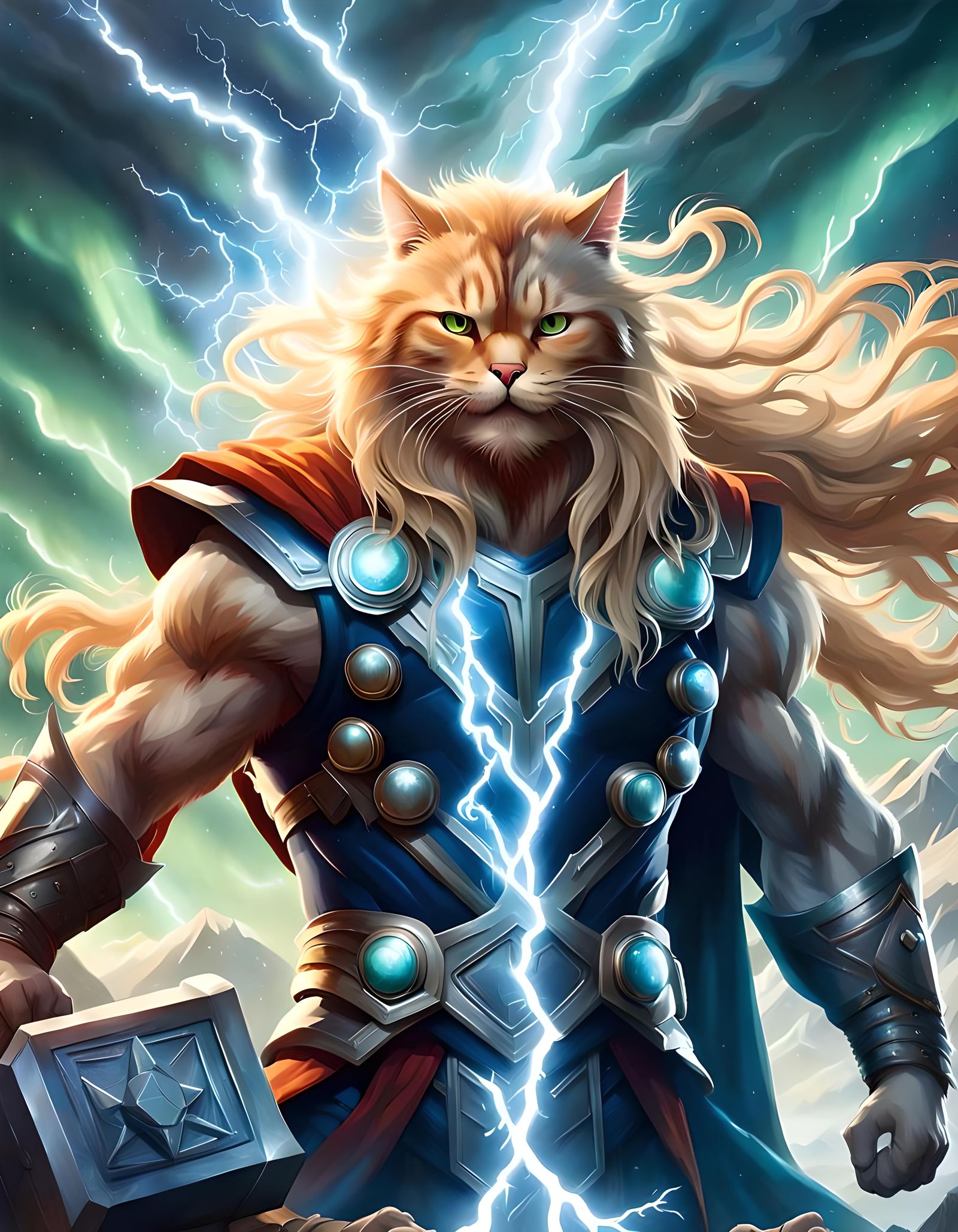 CaThor, the Mighty Cat Thunder God  by @Valkyrja
