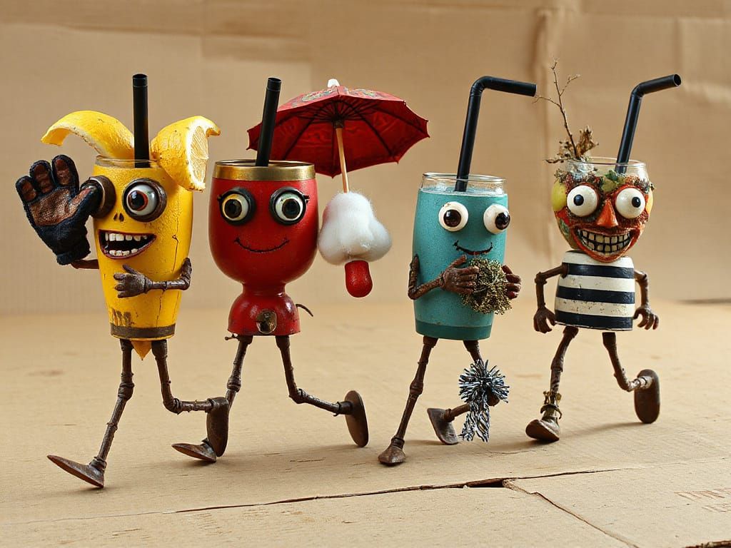 parade of sentient cocktail glasses  by @MarkAndrei