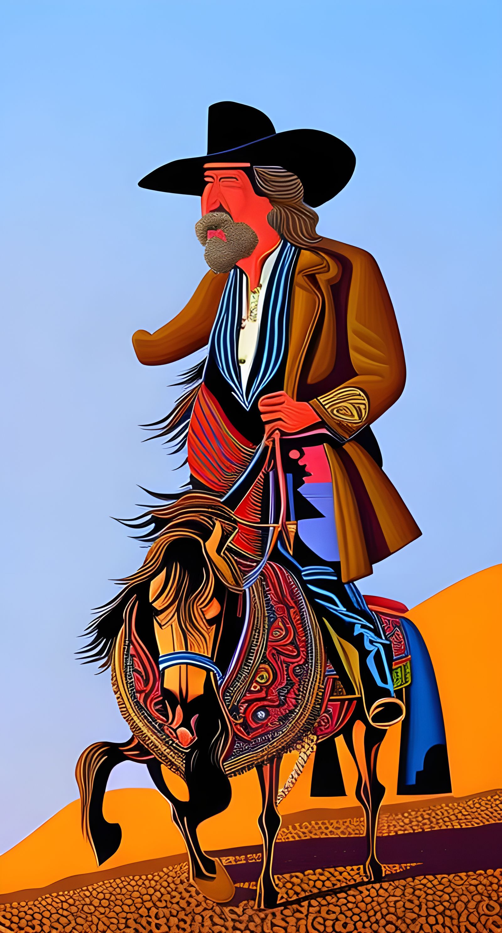 Jeff Bridges as the Dude dressed like a cowboy on a saddled ...