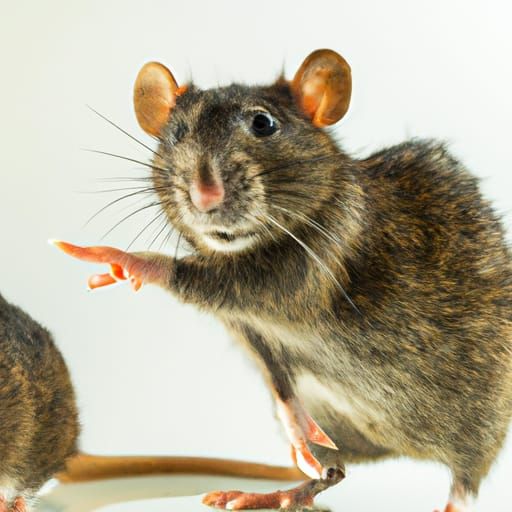 a rat standing in the front of the image pointing back with ...