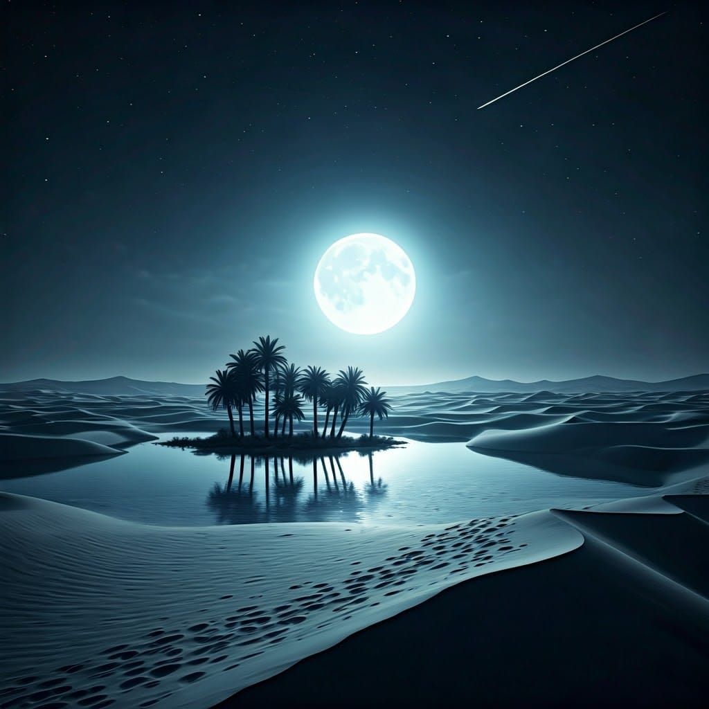 Moonlit Oasis in the Desert Night Sky