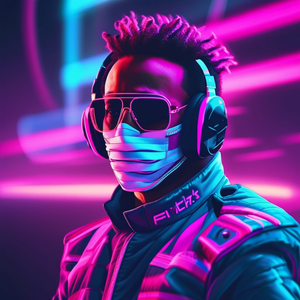 Lewis Hamilton Synthwave Neon Retro - Ai Generated Artwork - Nightcafe 