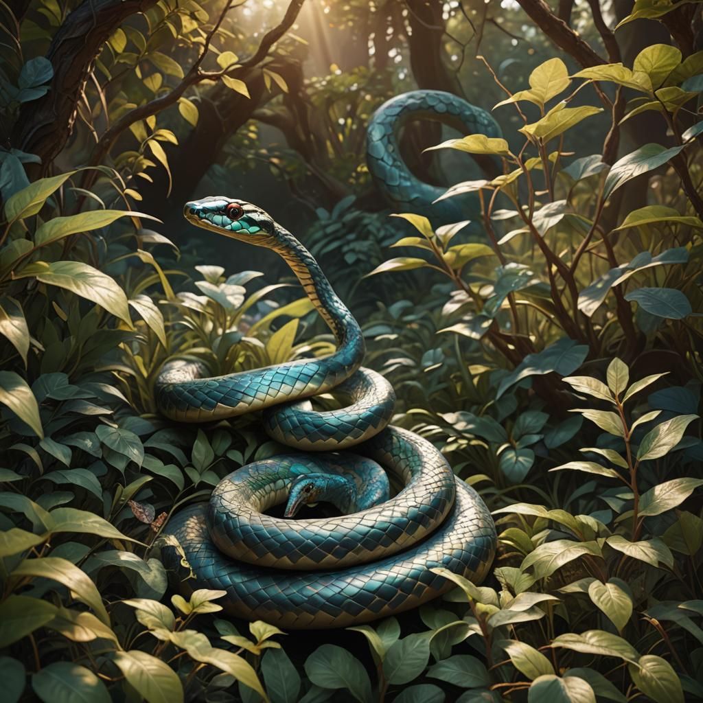 Long Snake Among Bushes: Matte Painting