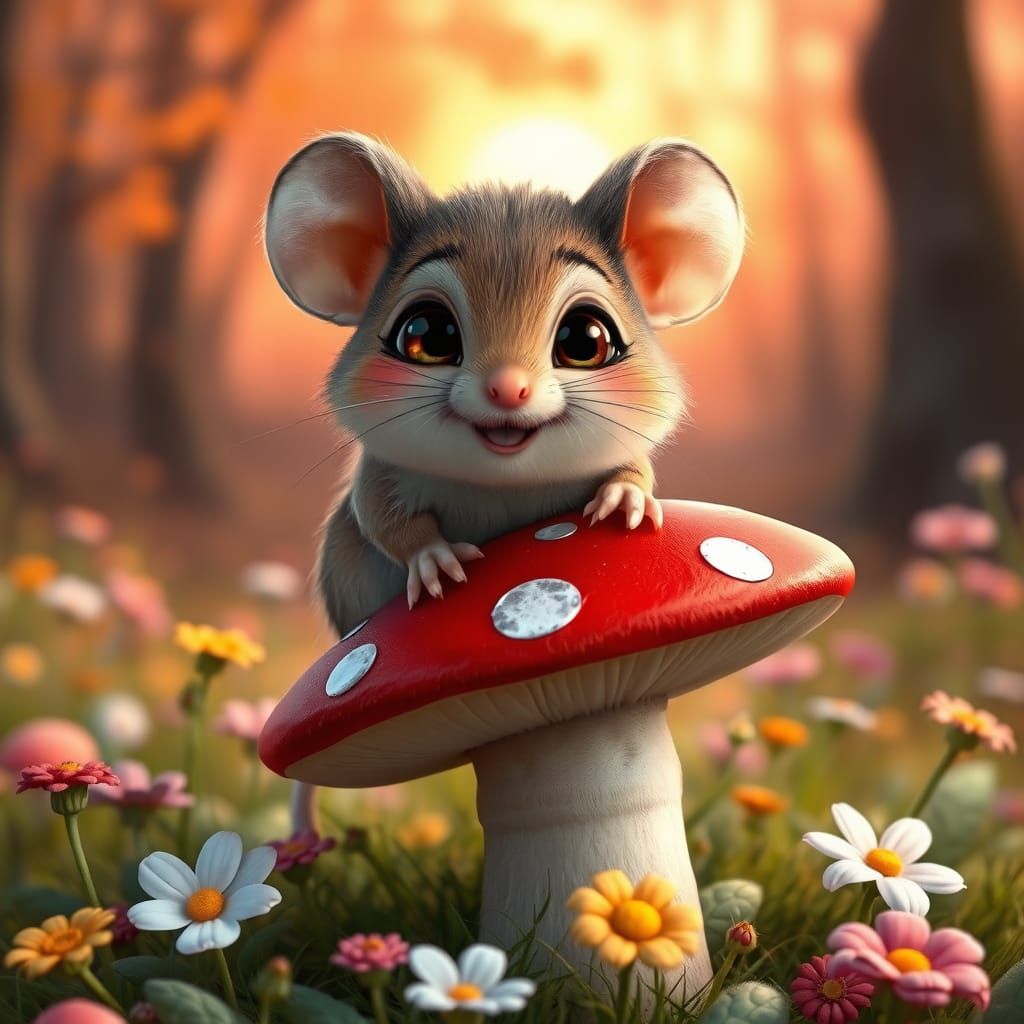 cute adorable little mouse on a red mushroom   by @Mapont