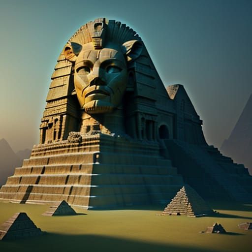 Ancient Pyramid Builders Gather Around a Colossal Stone Sphi...