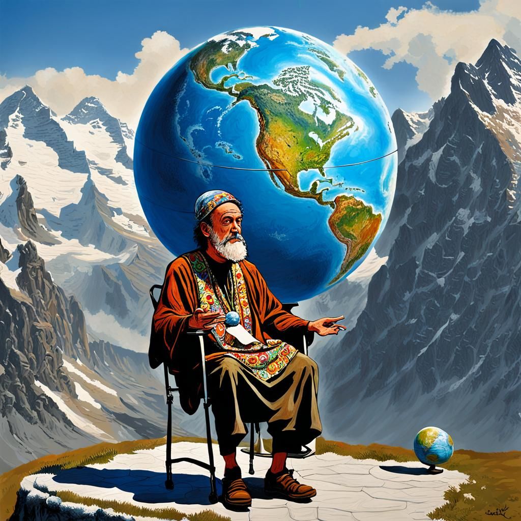 The global preacher, a man dressed in a hippie tunic with a ...