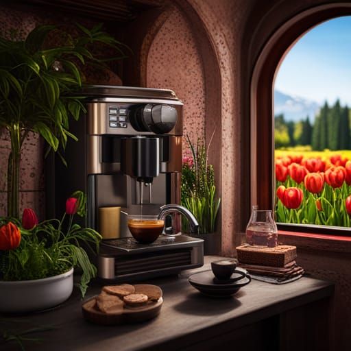 Italian coffe machine in a Belgian house with a garden full of tulips
  by @Claudio POMO