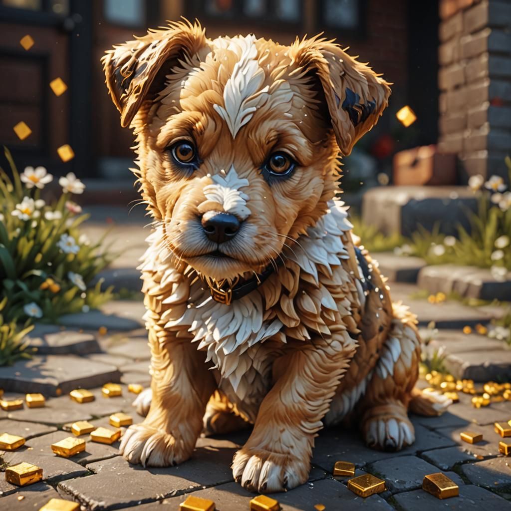 cute puppy pixel artwork, golden pixels, beautiful effect that adds a ...