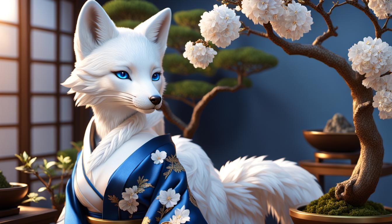 kitsune and bonsai - AI Generated Artwork - NightCafe Creator