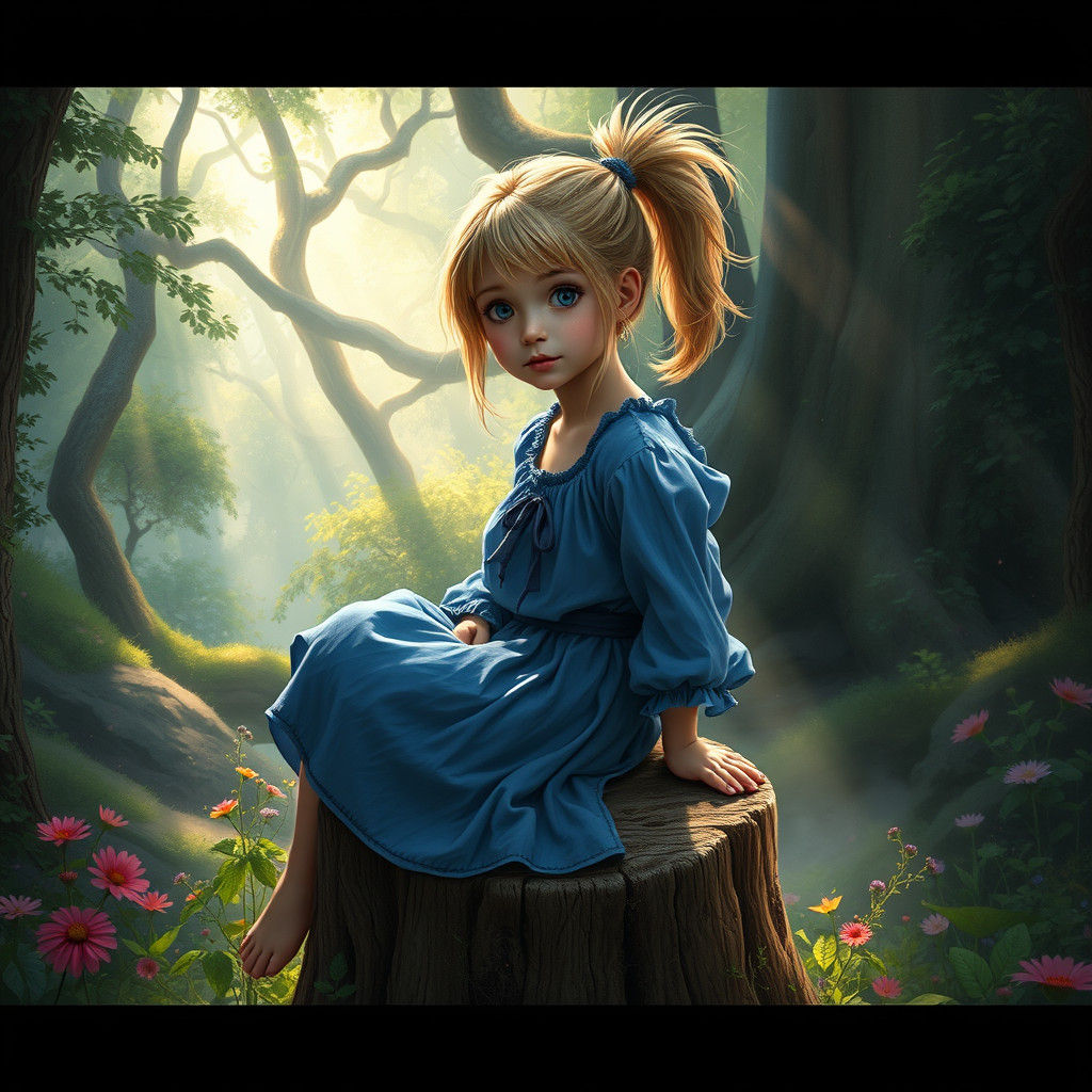 Girl in Forest, Fantasy Matte Painting in 8k