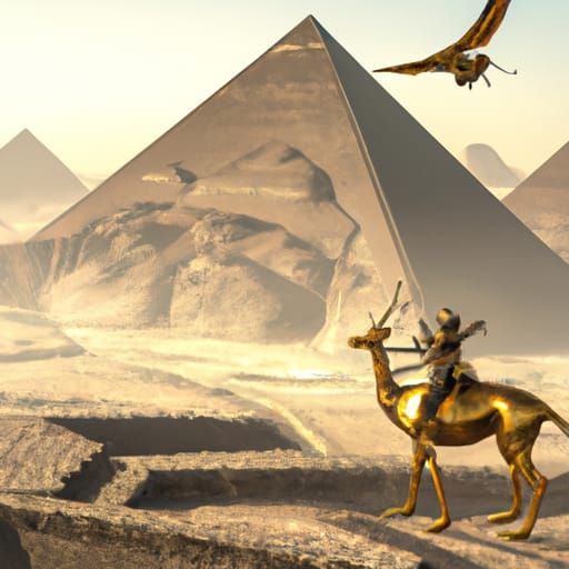 Pharaoh rides a golden dragon flies over the pyramids 3D Gam...