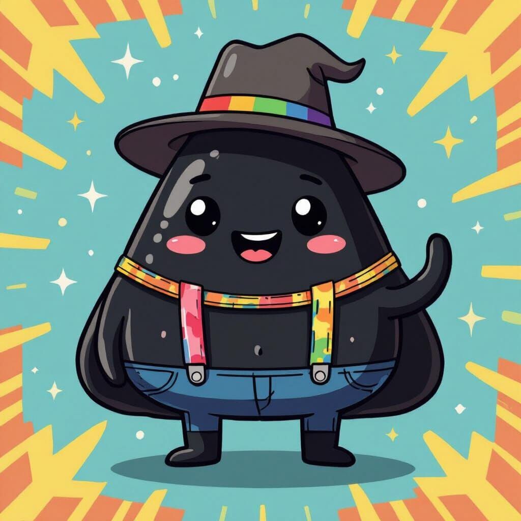 Black Triangular shaped Pill Cartoon character