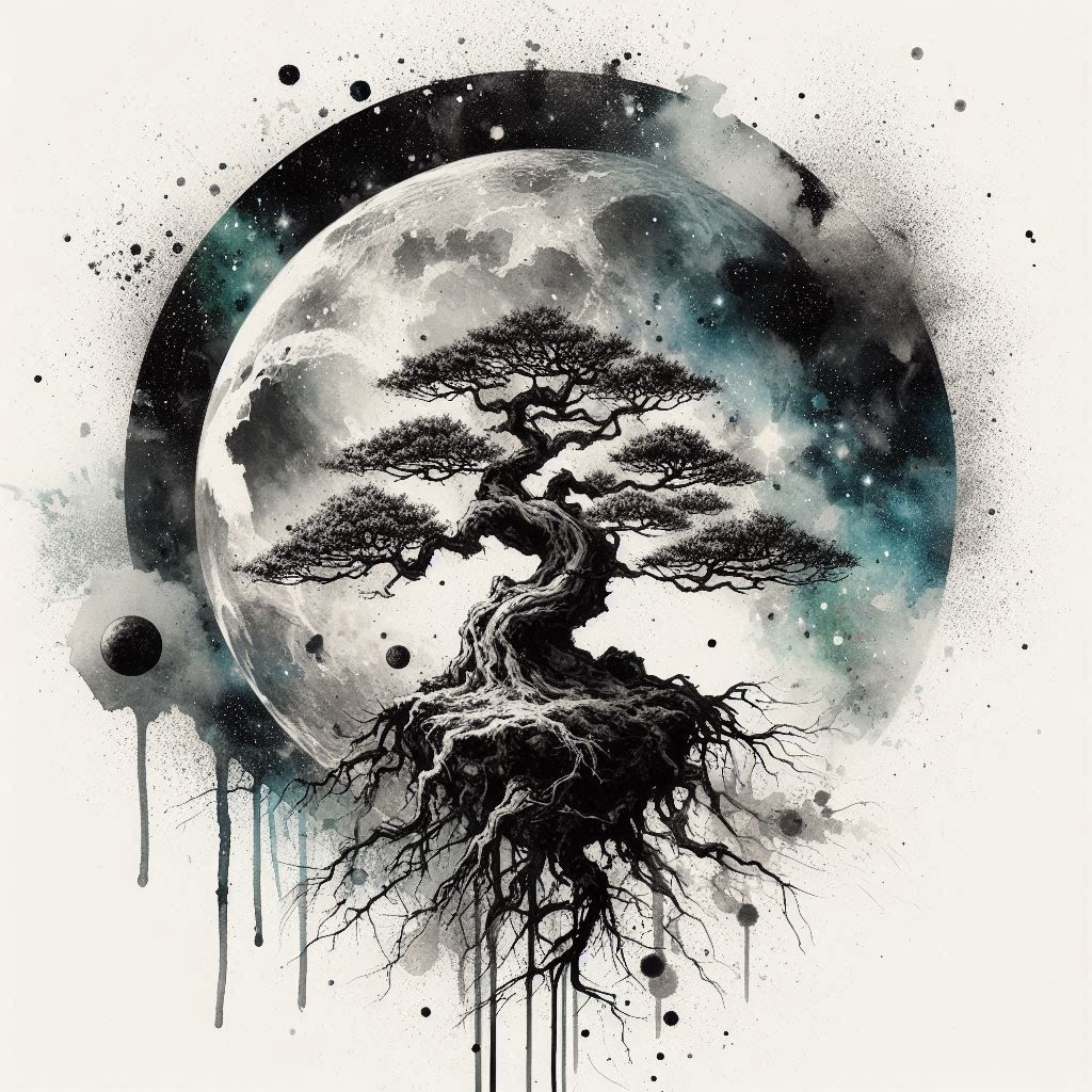 Ink Wash Bonsai Moon | @Hugin