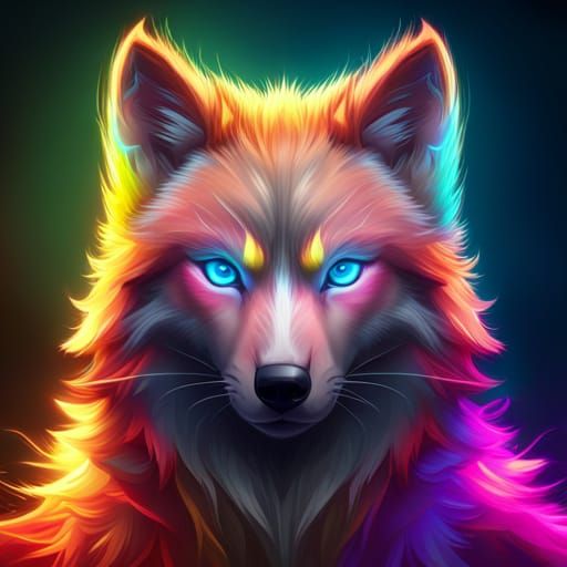 neon wolf, cute, adorable, double color fur, realistic style...
