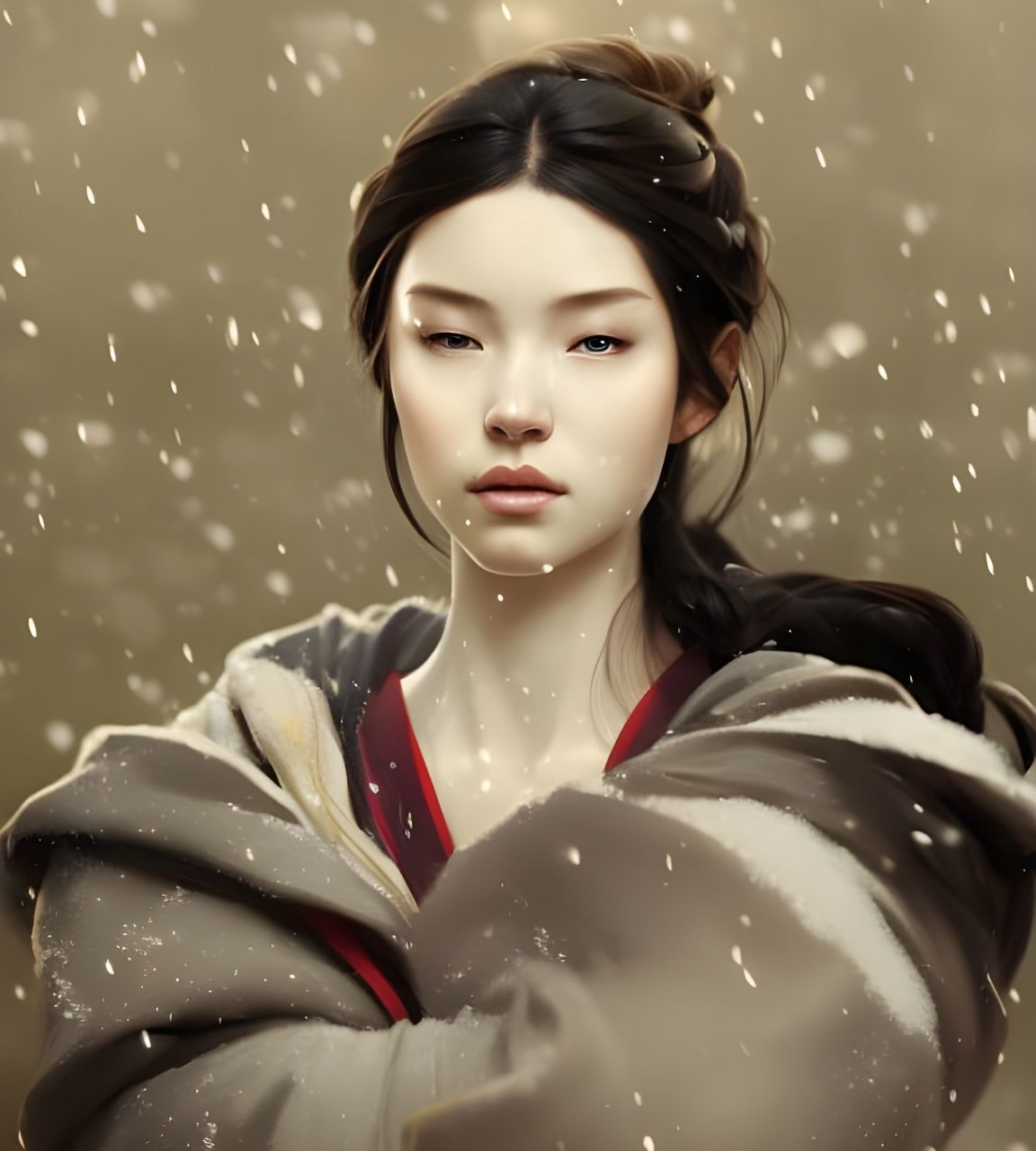 samurai girl bundling up during a snowfall - AI Generated Artwork ...