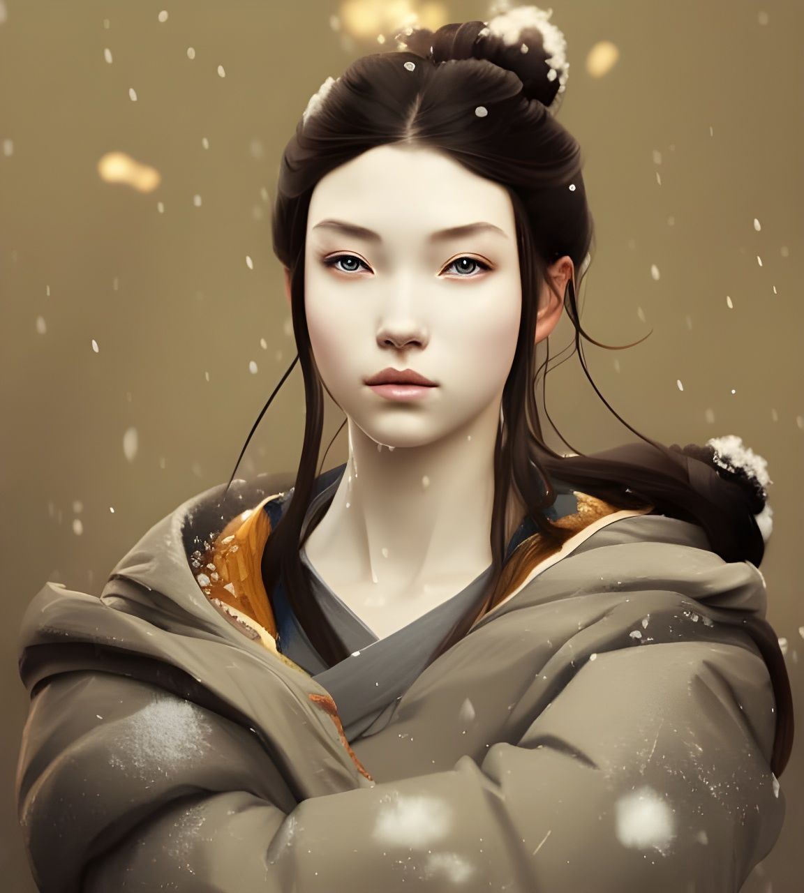 samurai girl feeling cozy during a snowfall - AI Generated Artwork ...