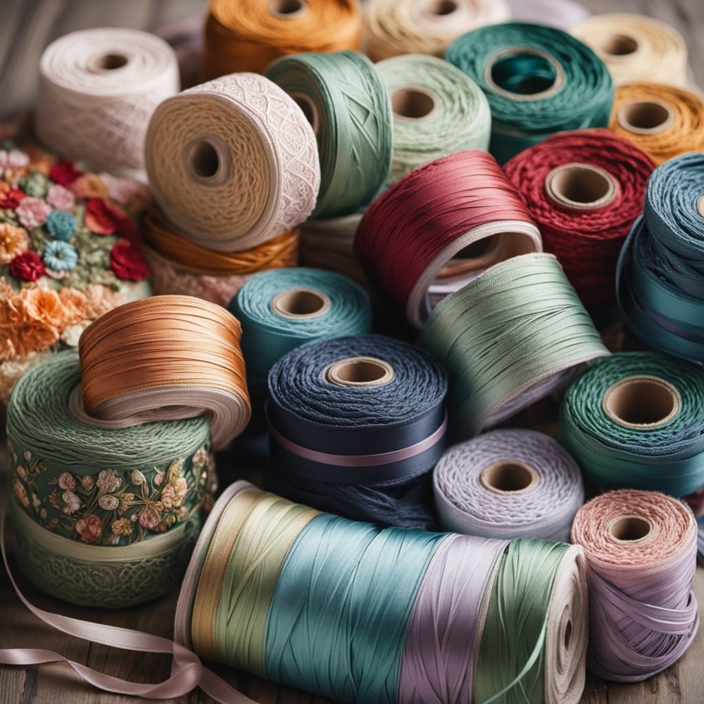 Whimsical Textile Art Masterpiece with Embroidered Ribbon an...