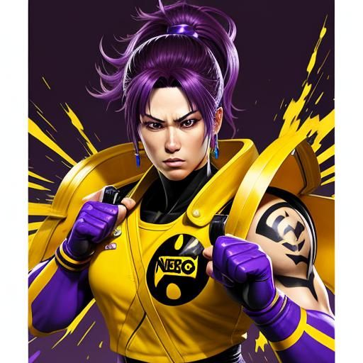 Tough girl in purple and yellow